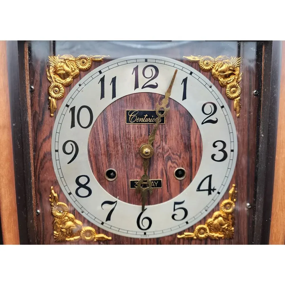 Vintage Centurion 35‑Day Regulator Clock* Korea Wood Case Brass Pendulum Key